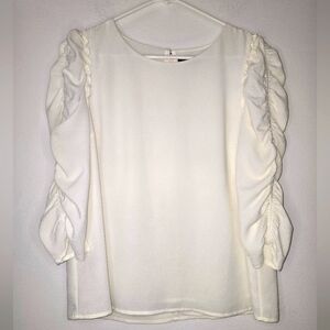 1.State white ruched ruffle sleeve blouse size medium